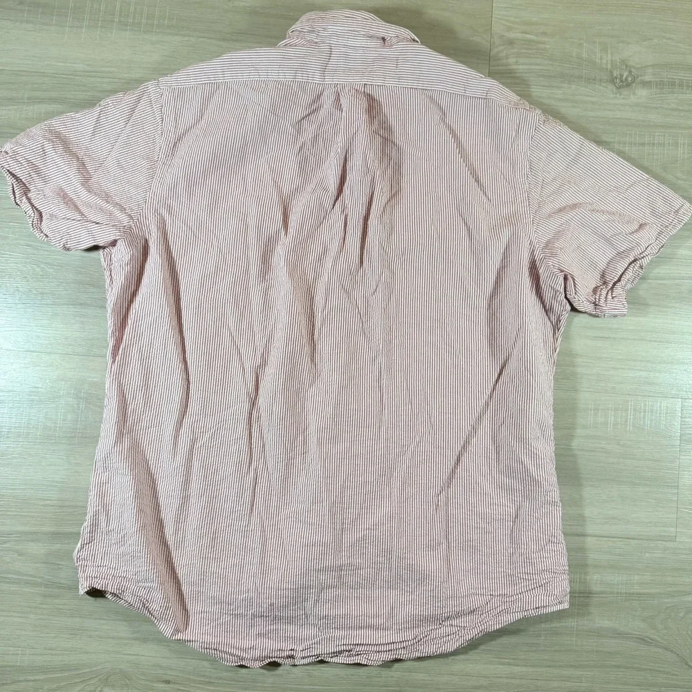 VTG  Polo Ralph Lauren Pink White Striped Seersucker Short Sleeve‎ Mens XL